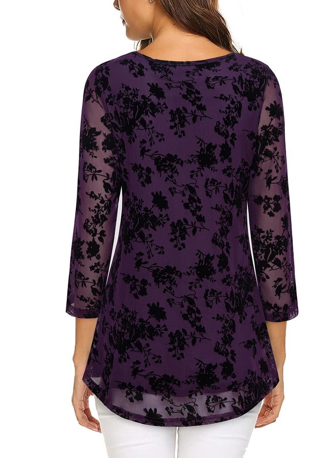 VALOLIA Womens Tops, Elegant Clothes for Women Tops Casual Elegant Spring Blouses for Women 2025 Half Sleeve Layered A Line Shirts Woman Deep Violet X-Large - Image 2